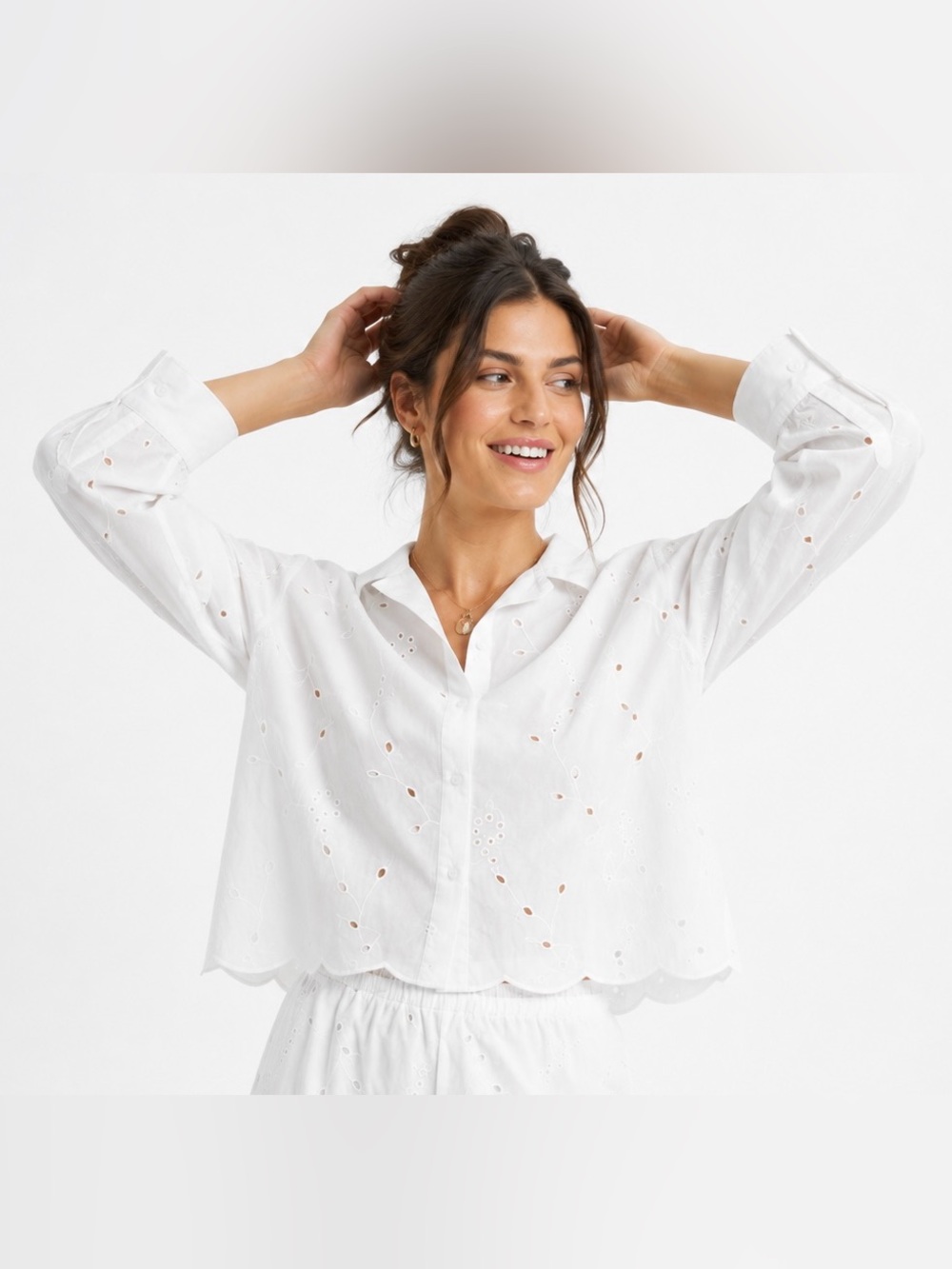 a new day Eyelet Long Sleeve Button Down Shirt